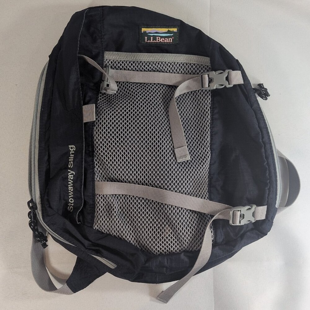 L.L. Bean Stowaway Sling Pack Navy Blue Grey Bag Backpack One Strap 504919 LL